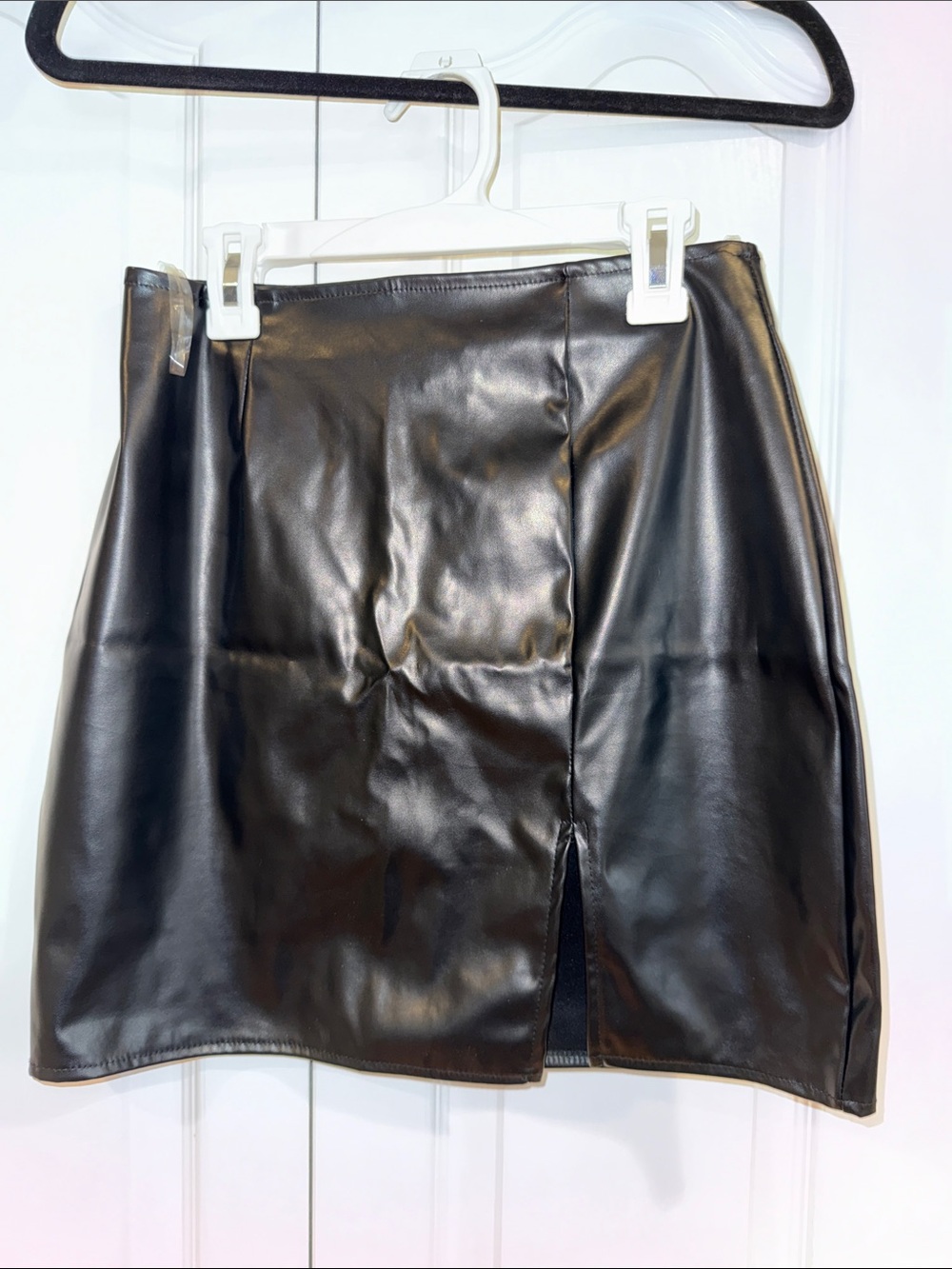 Windsor Black Faux Leather Mini Skirt W/ Slit